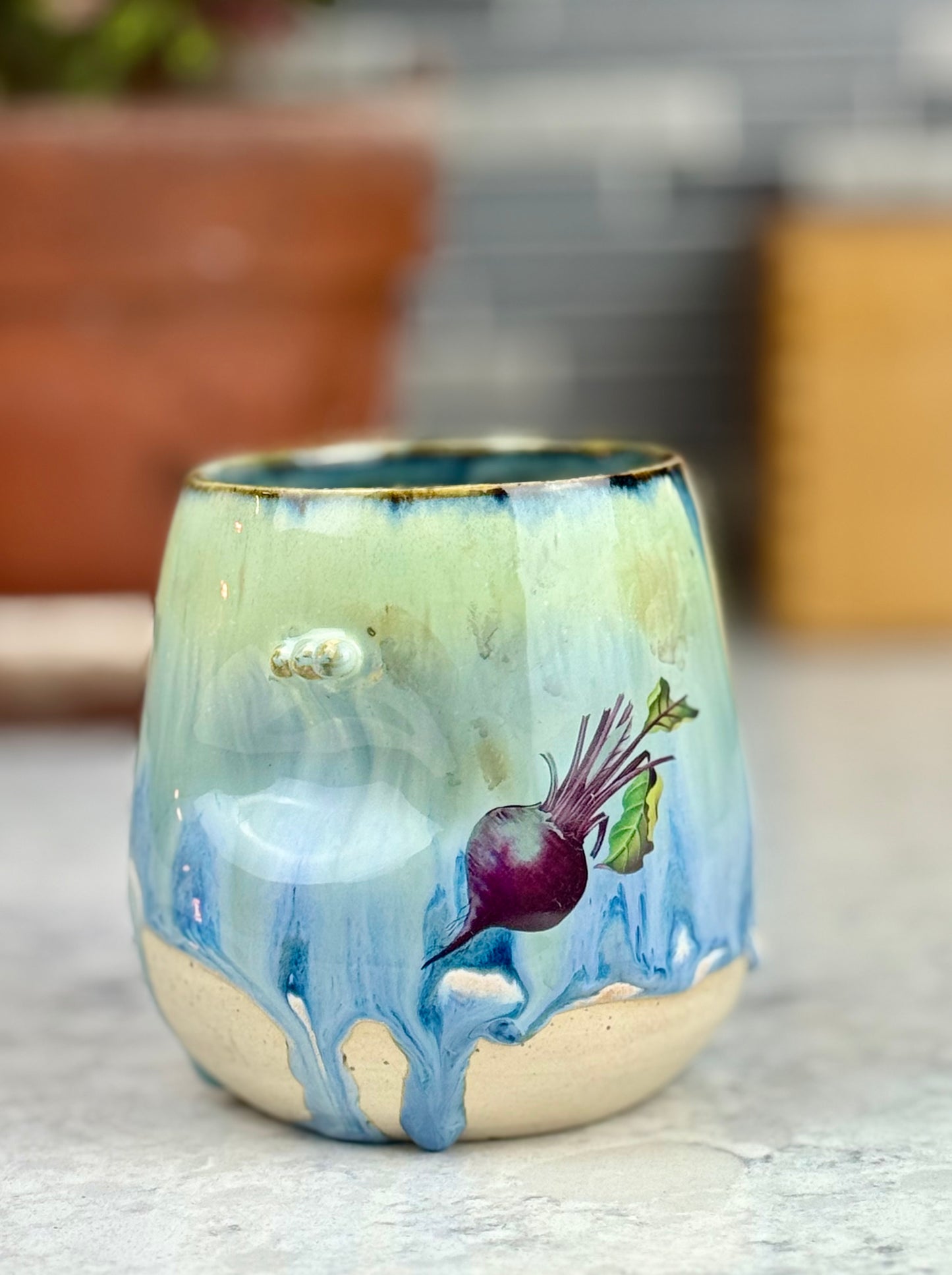 Green Blue Peony Tumbler