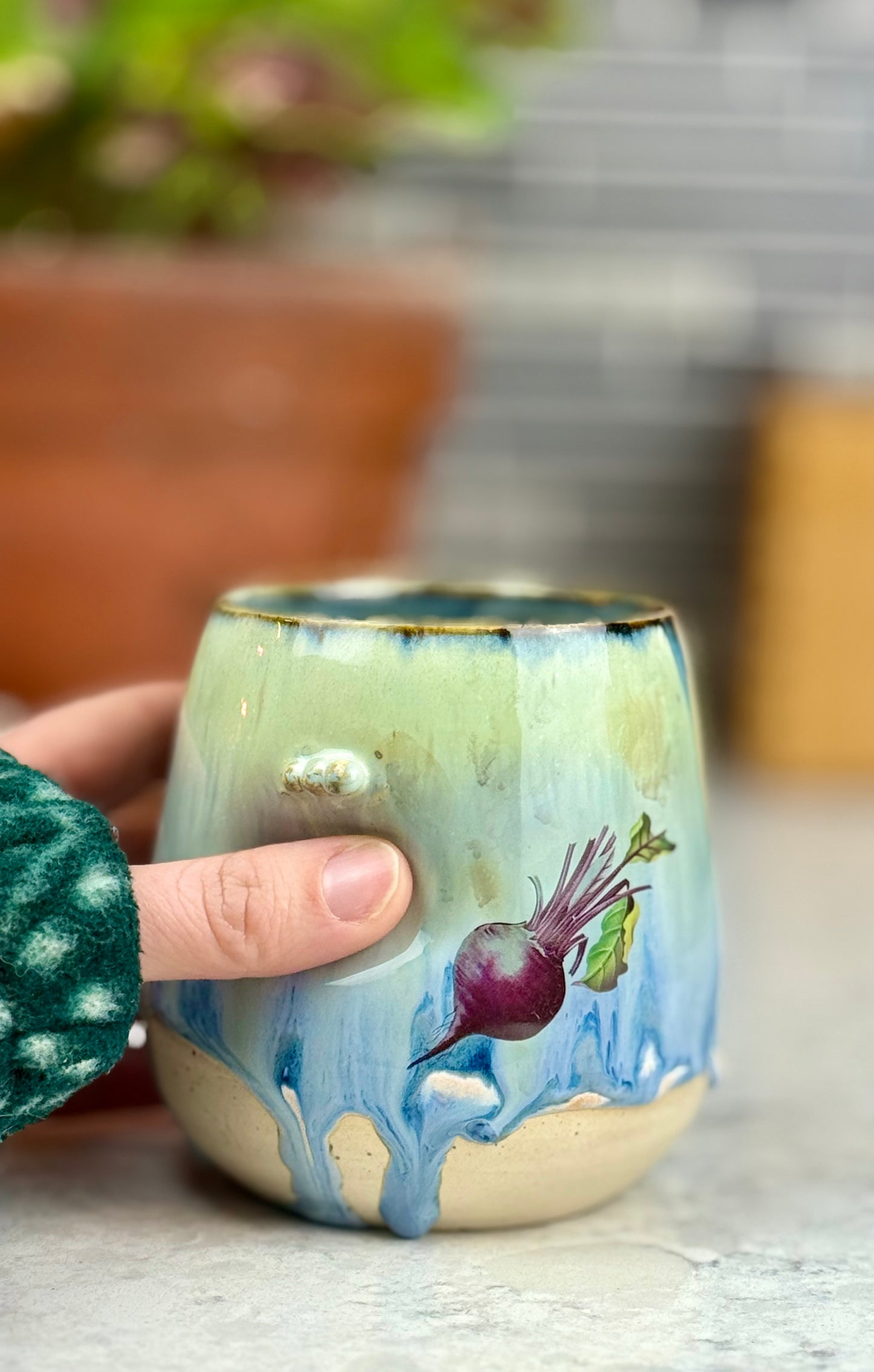 Green Blue Peony Tumbler